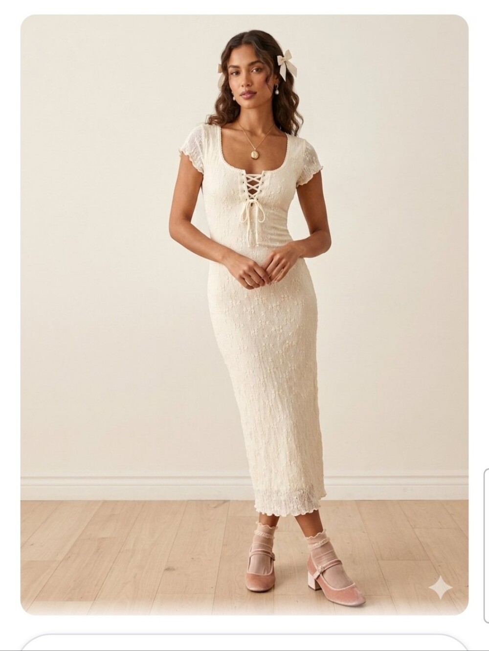 NWT. Kirious Los Angeles Lace-up Midi Dress Sz.XS Coquette, Cottagecore